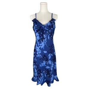 Vintage Lisa Jo 90s Blue Floral Mini Dress Dainty Feminine Girly Coquette Fairy